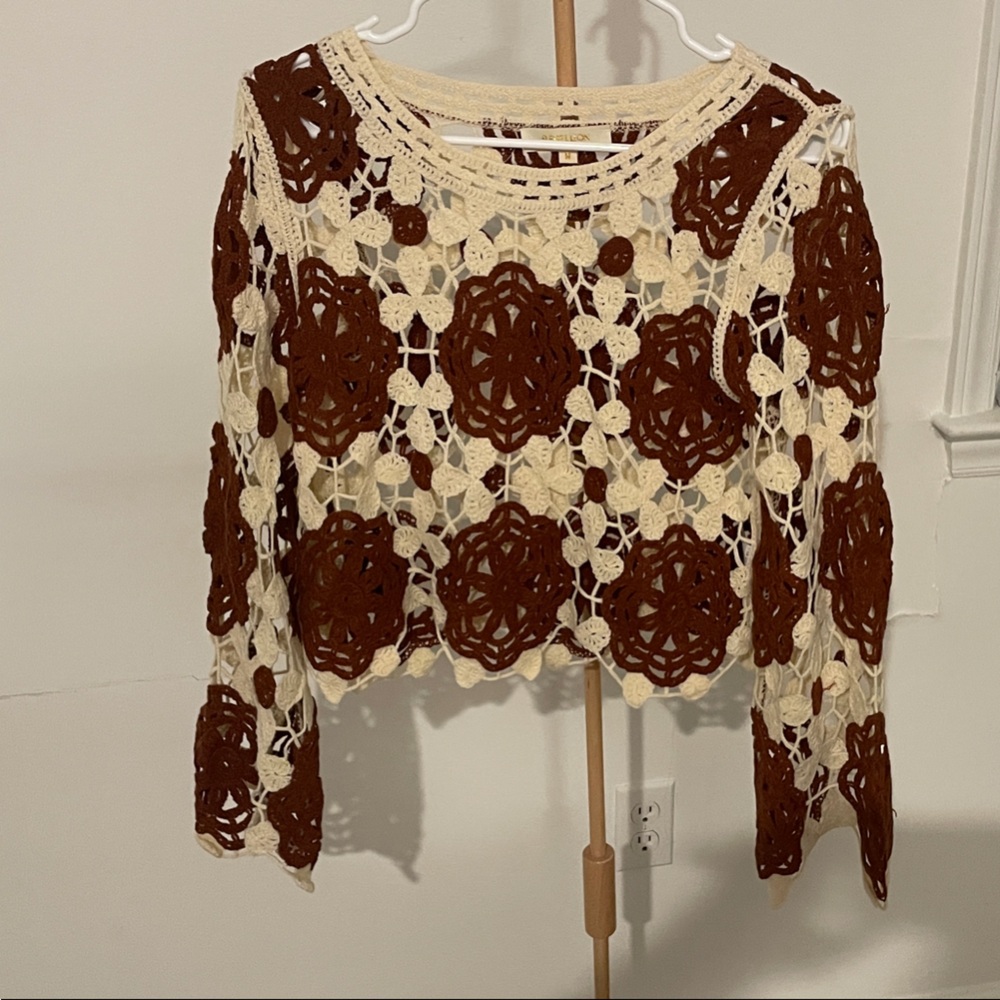 Rebellion Cream and Brown Crochet Top
